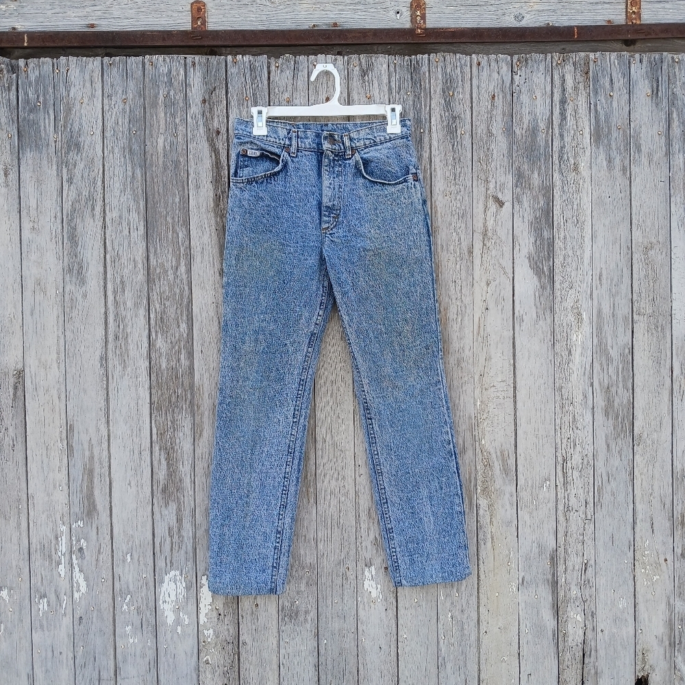 Vintage Lee Jeans Womens 4/6 Blue Denim Acid Wash Union Made In USA Straight Leg